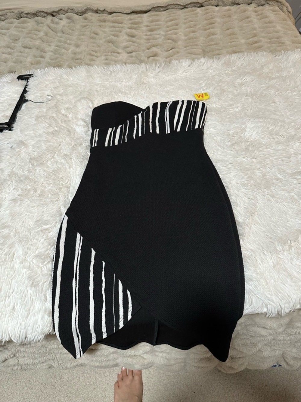 Alt B Black Strapless Dress with White Stripe Accents